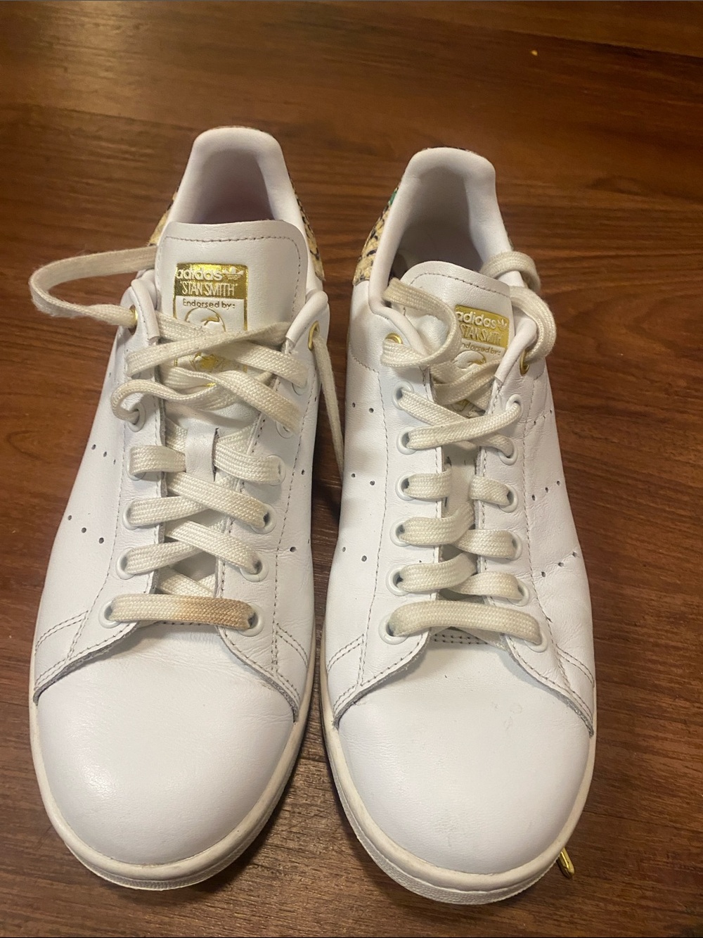 adidas White Leather Sneakers with Gold Logo Accents